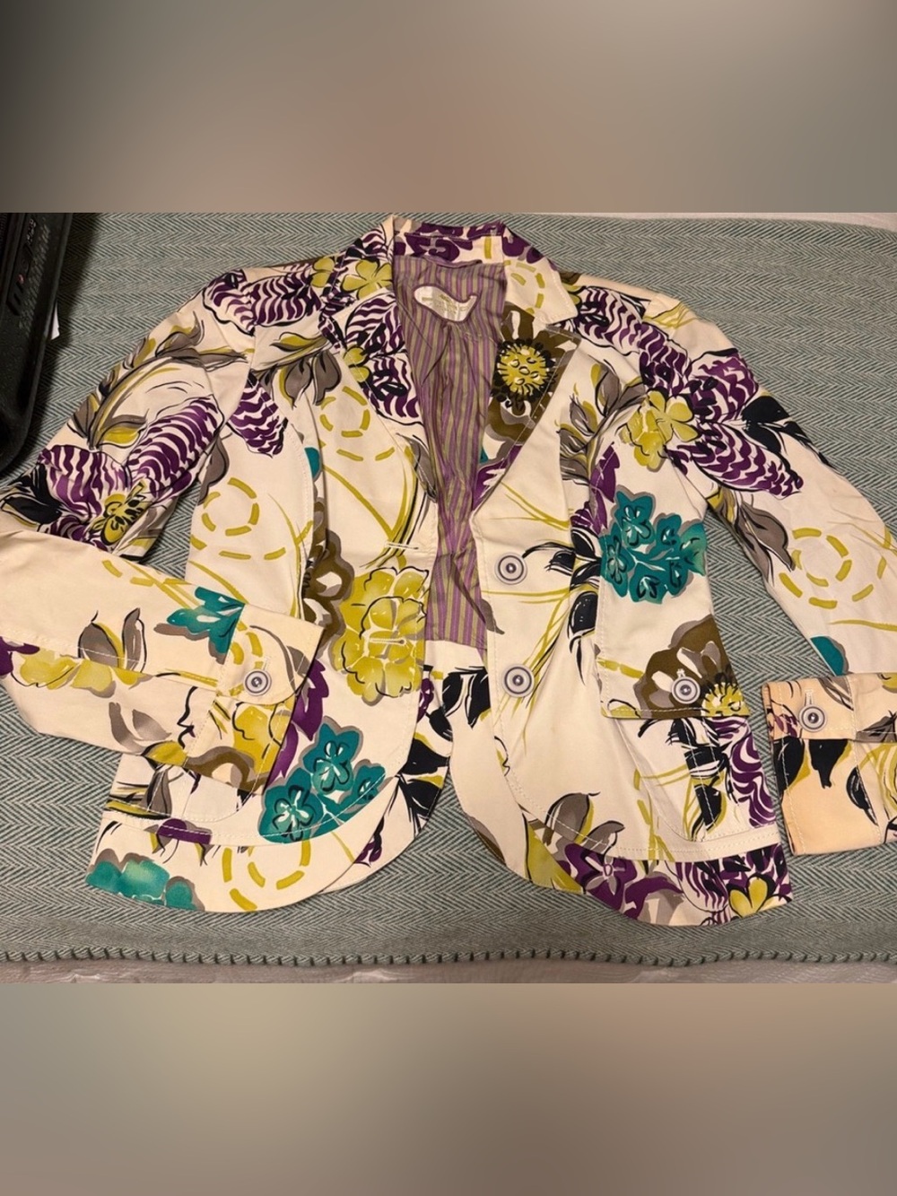 ETRO Milano Floral Blazer Jacket IT 42 US 8 Cream Purple Teal Designer